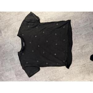 NWOT We The Free Wild Heart Black Grommet Detail Overzied T-Shirt sz S